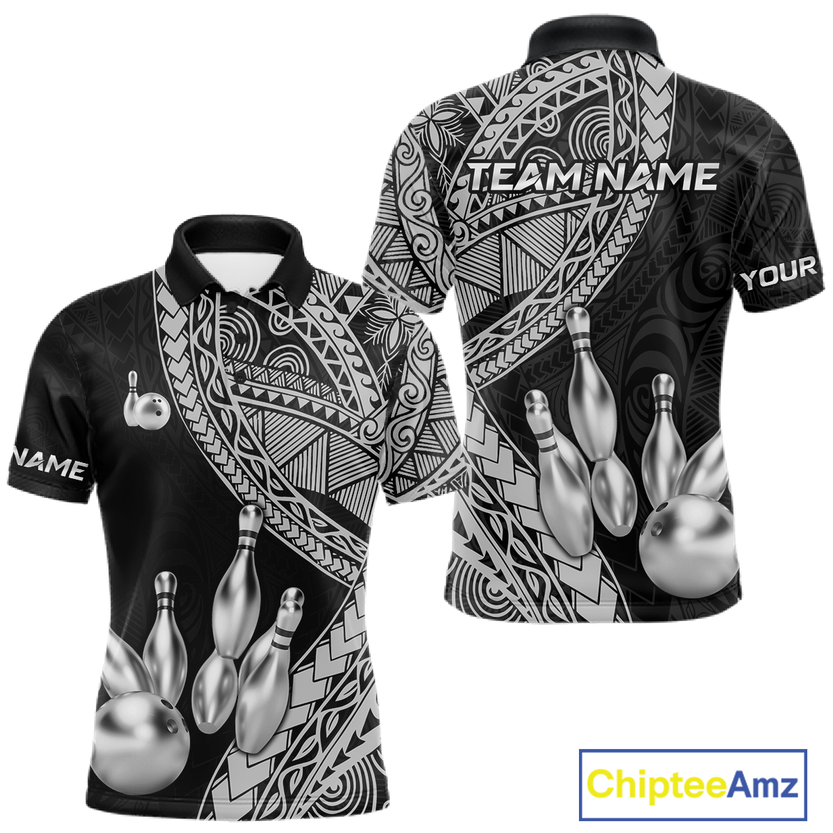 Black and White Tribal Pattern Bowling Jersey for Men Bowling Uniform Bowling Team Shirts HNT225