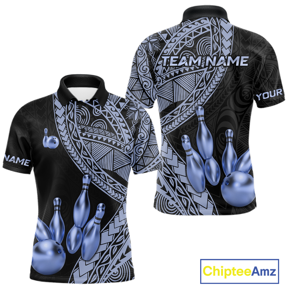 Black and Blue Tribal Pattern Bowling Jersey for Woen Bowling Uniform Bowling Team Shirts HNT225