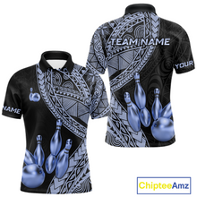 Load image into Gallery viewer, Black and Blue Tribal Pattern Bowling Jersey for Woen Bowling Uniform Bowling Team Shirts HNT225