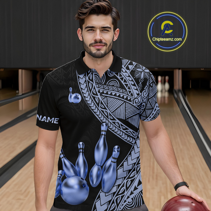 Black and Blue Tribal Pattern Bowling Jersey for Woen Bowling Uniform Bowling Team Shirts HNT225