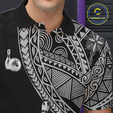 Load image into Gallery viewer, Black and White Tribal Pattern Bowling Jersey for Men Bowling Uniform Bowling Team Shirts HNT225