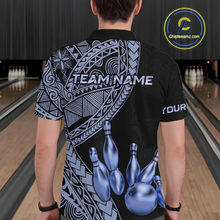 Load image into Gallery viewer, Black and Blue Tribal Pattern Bowling Jersey for Woen Bowling Uniform Bowling Team Shirts HNT225