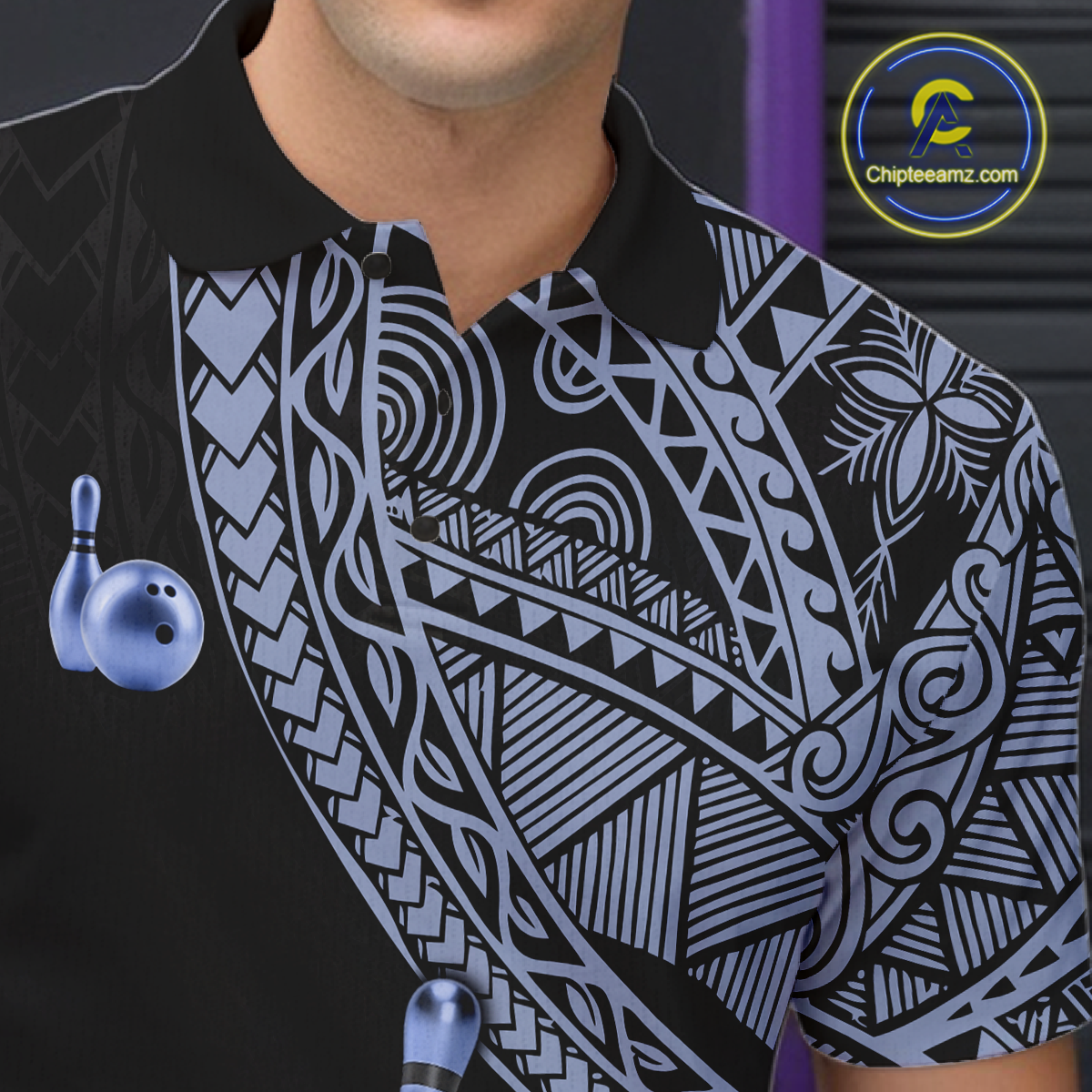 Black and Blue Tribal Pattern Bowling Jersey for Woen Bowling Uniform Bowling Team Shirts HNT225