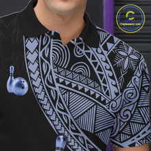 Load image into Gallery viewer, Black and Blue Tribal Pattern Bowling Jersey for Woen Bowling Uniform Bowling Team Shirts HNT225