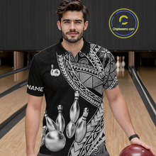 Load image into Gallery viewer, Black and White Tribal Pattern Bowling Jersey for Men Bowling Uniform Bowling Team Shirts HNT225