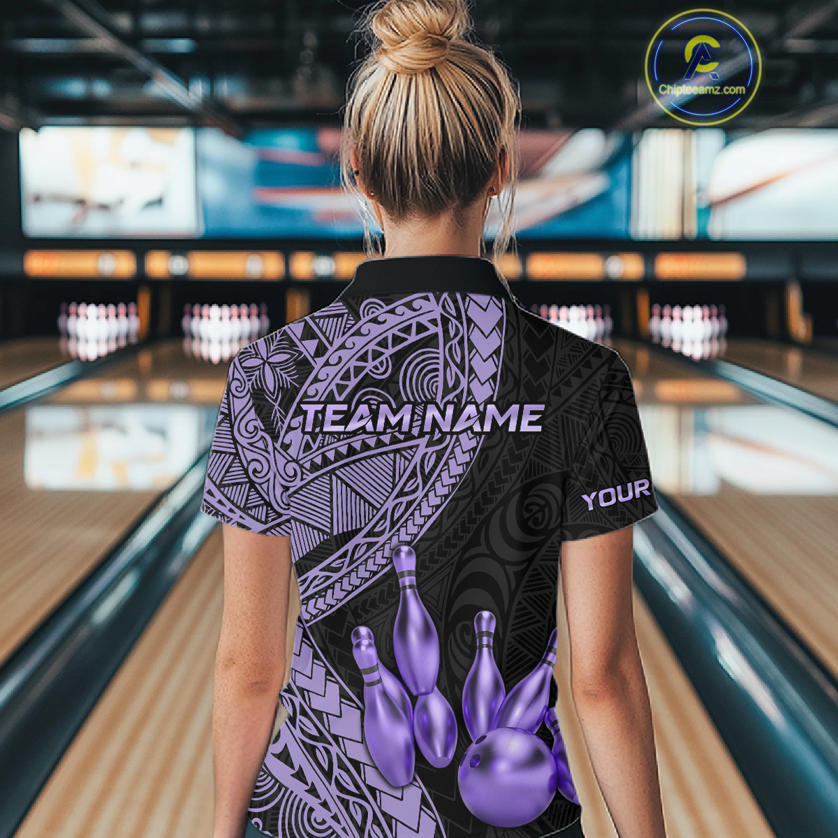Black and Purple Tribal Pattern Bowling Jersey for Women Bowling Uniform Bowling Team Shirts HNT225