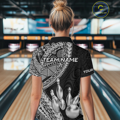 Black and White Tribal Pattern Bowling Jersey for Women Bowling Uniform Bowling Team Shirts HNT225
