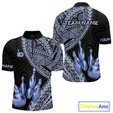 Load image into Gallery viewer, Black and Blue Tribal Pattern Bowling Jersey for Woen Bowling Uniform Bowling Team Shirts HNT225