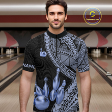 Load image into Gallery viewer, Black and Blue Tribal Pattern Bowling Jersey for Woen Bowling Uniform Bowling Team Shirts HNT225