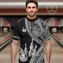 Load image into Gallery viewer, Black and White Tribal Pattern Bowling Jersey for Men Bowling Uniform Bowling Team Shirts HNT225