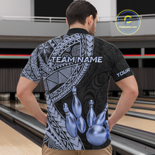 Load image into Gallery viewer, Black and Blue Tribal Pattern Bowling Jersey for Woen Bowling Uniform Bowling Team Shirts HNT225