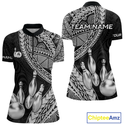 Black and White Tribal Pattern Bowling Jersey for Women Bowling Uniform Bowling Team Shirts HNT225