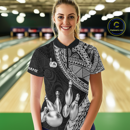 Black and White Tribal Pattern Bowling Jersey for Women Bowling Uniform Bowling Team Shirts HNT225