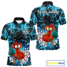 Load image into Gallery viewer, Turquoise Funny Chicken Bowling Jersey for Men Bowling League Bowling Team Shirts Polo &amp; 1/4 Zip HN232