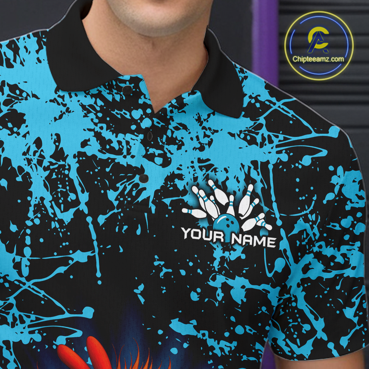 Turquoise Funny Chicken Bowling Jersey for Men Bowling League Bowling Team Shirts Polo & 1/4 Zip HN232