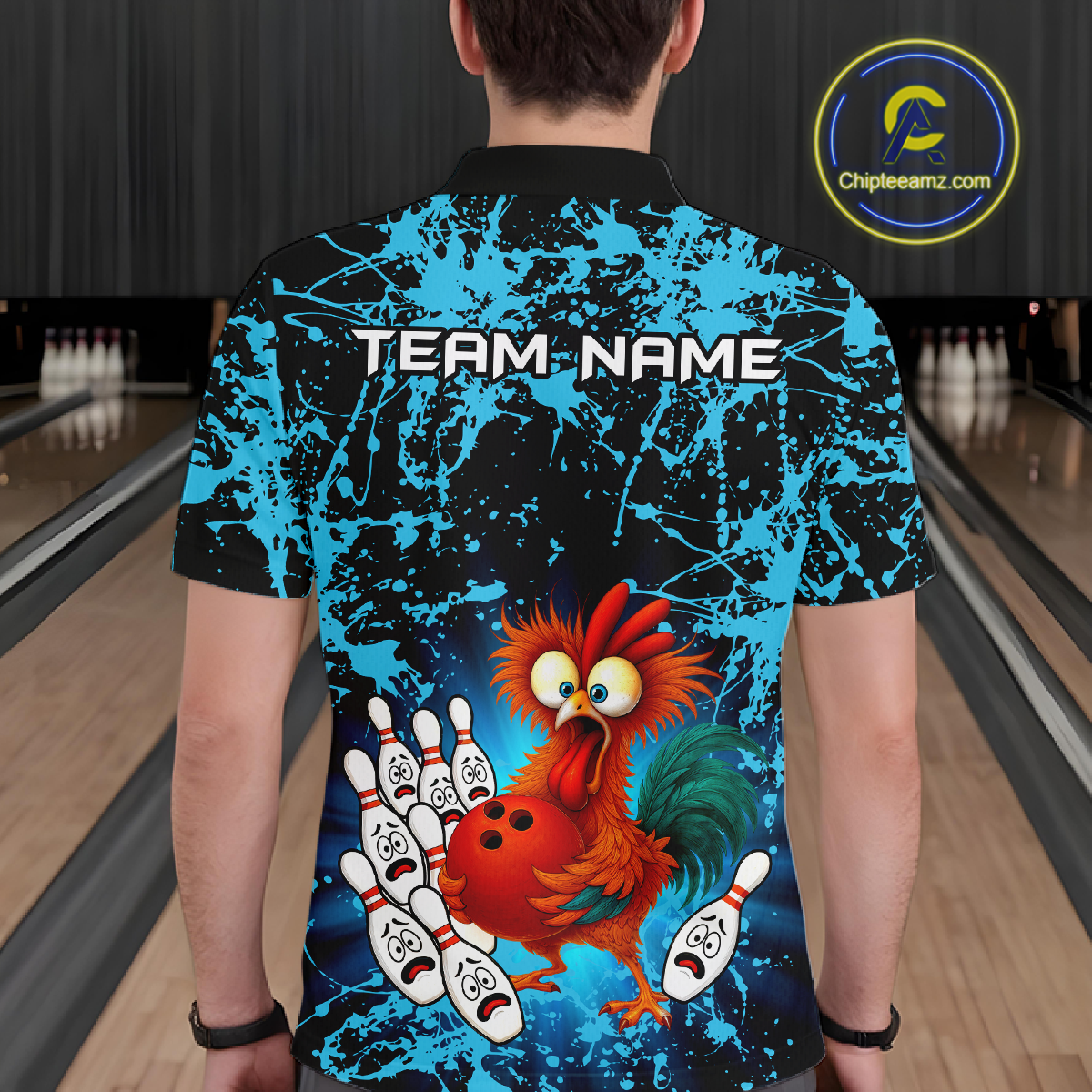 Turquoise Funny Chicken Bowling Jersey for Men Bowling League Bowling Team Shirts Polo & 1/4 Zip HN232
