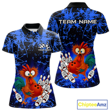 Load image into Gallery viewer, Blue Funny Chicken Bowling Jersey for Women Bowling League Bowling Team Shirts Polo &amp; 1/4 Zip HN232