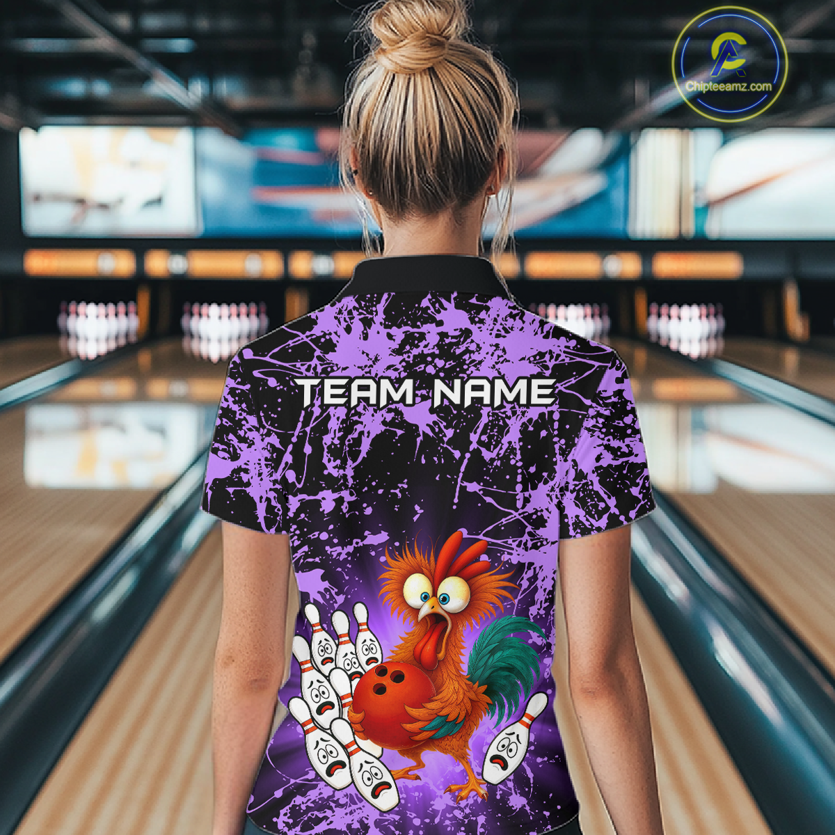Purple Funny Chicken Bowling Jersey for Women Bowling League Bowling Team Shirts Polo & 1/4 Zip HN232