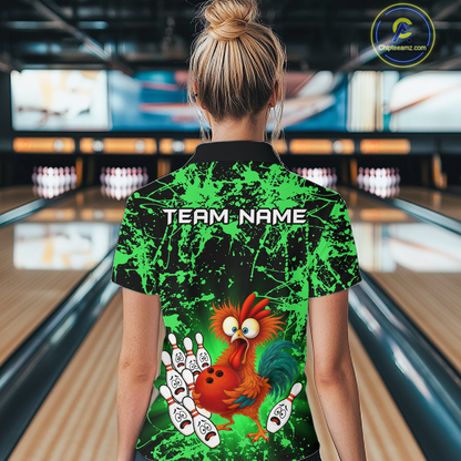 Green Funny Chicken Bowling Jersey for Women Bowling League Bowling Team Shirts Polo & 1/4 Zip HN232