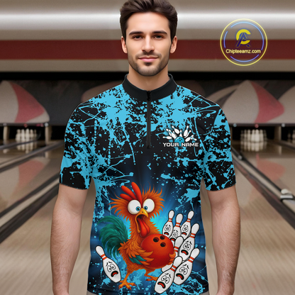 Turquoise Funny Chicken Bowling Jersey for Men Bowling League Bowling Team Shirts Polo & 1/4 Zip HN232