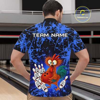 Blue Funny Chicken Bowling Jersey for Men Bowling League Bowling Team Shirts Polo & 1/4 Zip HN232