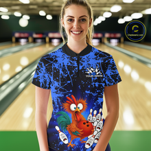 Load image into Gallery viewer, Blue Funny Chicken Bowling Jersey for Women Bowling League Bowling Team Shirts Polo &amp; 1/4 Zip HN232
