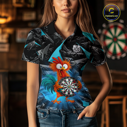 Custom Funny Turquoise Chicken Dart Shirts For Women Dart Board Gifts Darts Team Jerseys Dart League NNT152