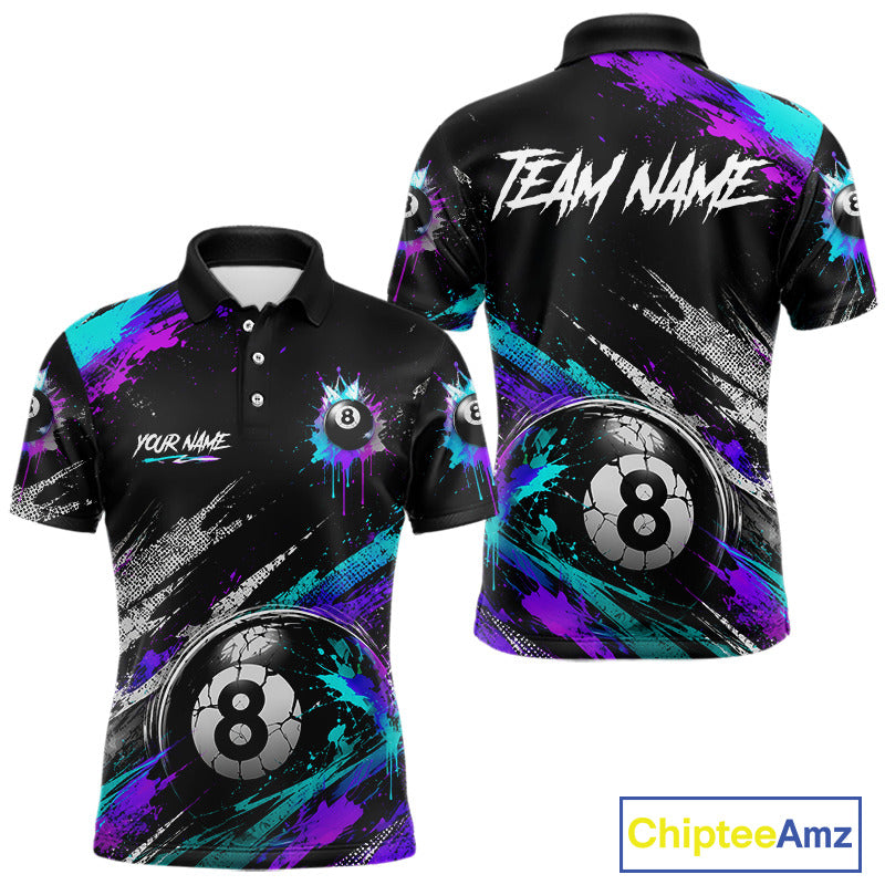 Custom Neon Splatter 8 Ball Billiard Shirts for Men Billiard Team Jerseys Billiard League NNT275