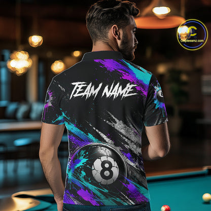 Custom Neon Splatter 8 Ball Billiard Shirts for Men Billiard Team Jerseys Billiard League NNT275