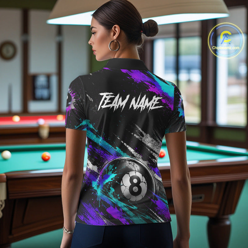 Custom Neon Splatter 8 Ball Billiard Shirts for Women Billiard Team Jerseys Billiard League NNT275