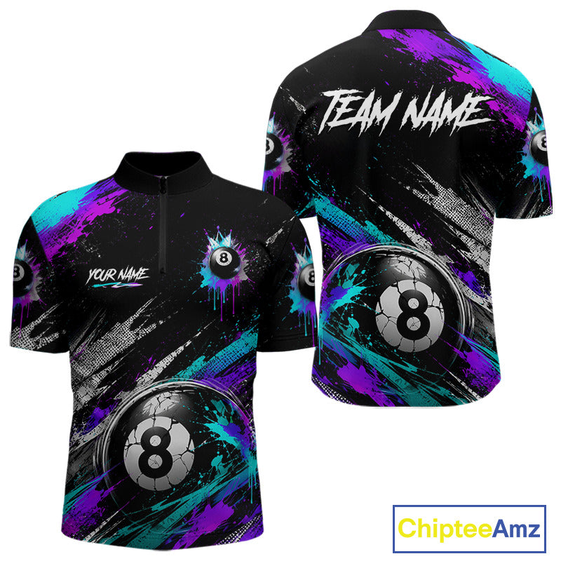 Custom Neon Splatter 8 Ball Billiard Shirts for Men Billiard Team Jerseys Billiard League NNT275
