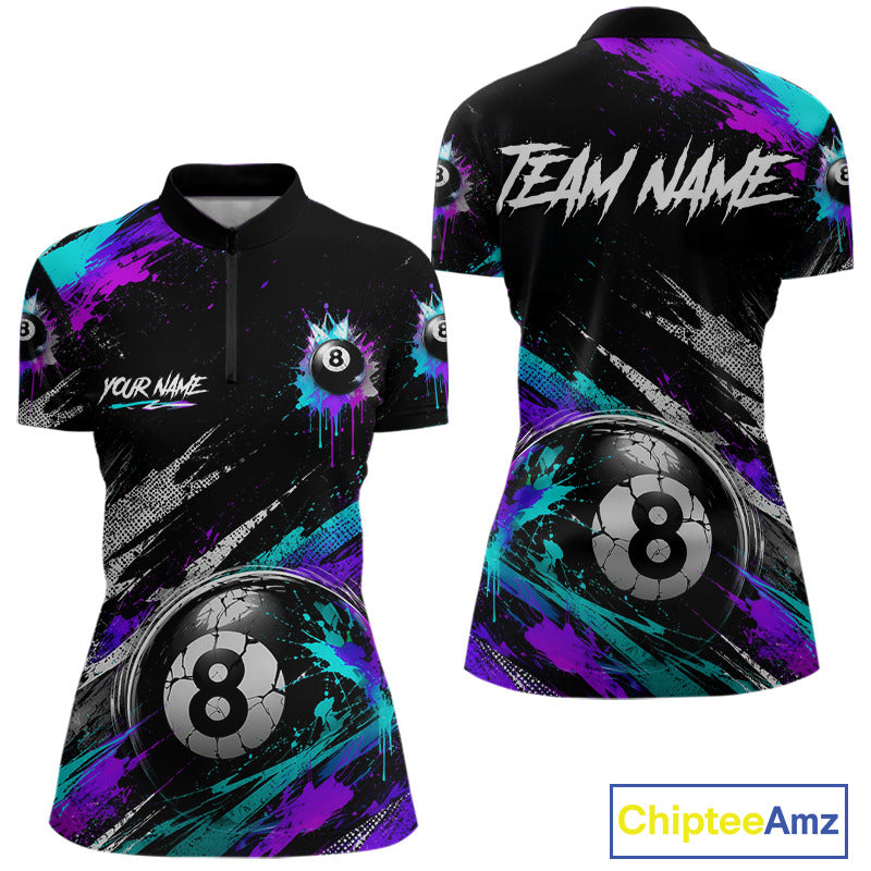 Custom Neon Splatter 8 Ball Billiard Shirts for Women Billiard Team Jerseys Billiard League NNT275