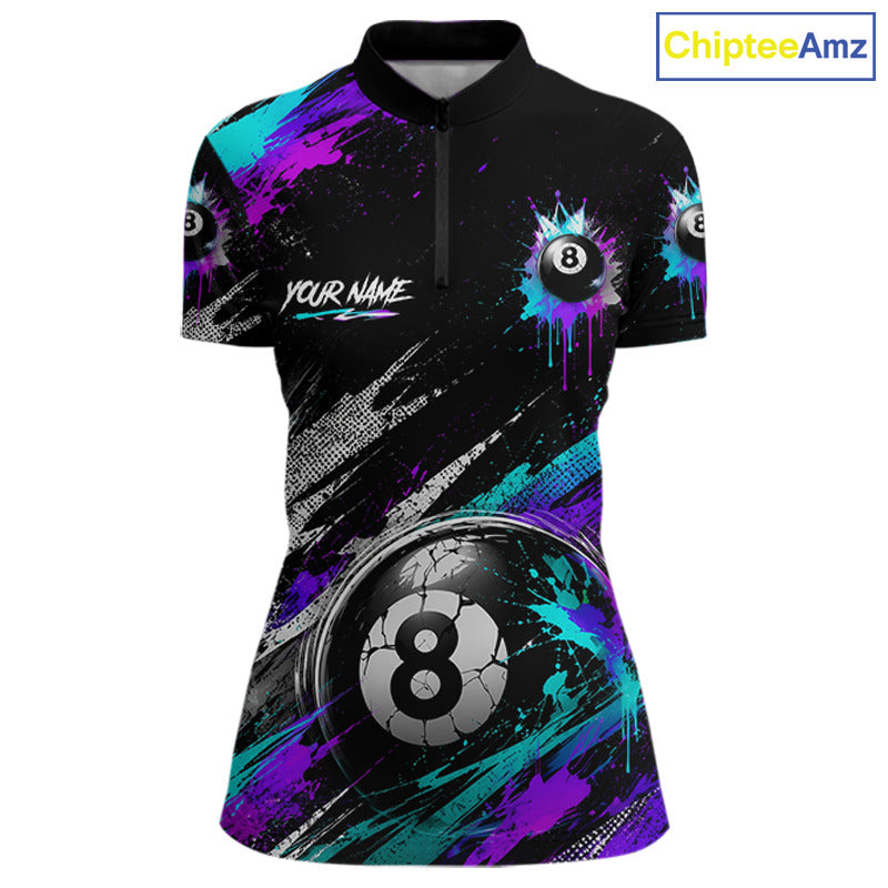 Custom Neon Splatter 8 Ball Billiard Shirts for Women Billiard Team Jerseys Billiard League NNT275