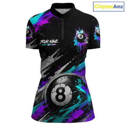 Custom Neon Splatter 8 Ball Billiard Shirts for Women Billiard Team Jerseys Billiard League NNT275