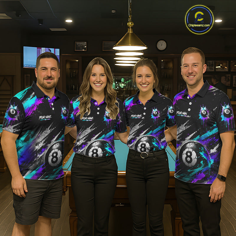 Custom Neon Splatter 8 Ball Billiard Shirts for Women Billiard Team Jerseys Billiard League NNT275