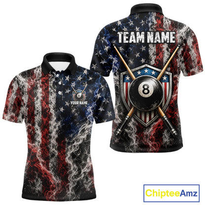 Custom Grunge Smoke US Flag 8 Ball Billiard Shirts for Men Billiard Team Jerseys Billiard League NNT276