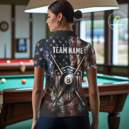 Custom Grunge Smoke US Flag 8 Ball Billiard Shirts for Women Billiard Team Jerseys Billiard League NNT276