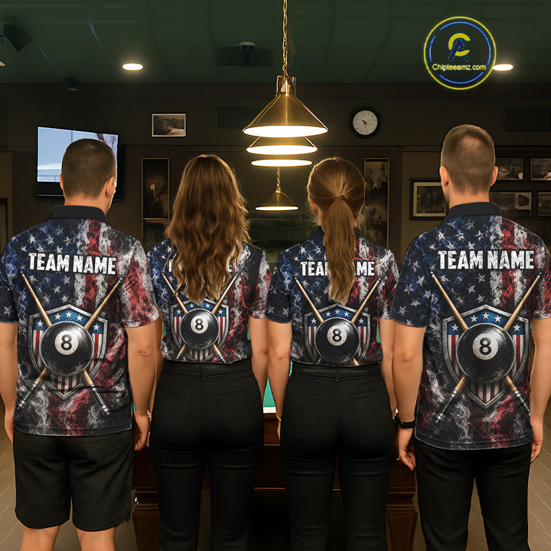 Custom Grunge Smoke US Flag 8 Ball Billiard Shirts for Women Billiard Team Jerseys Billiard League NNT276