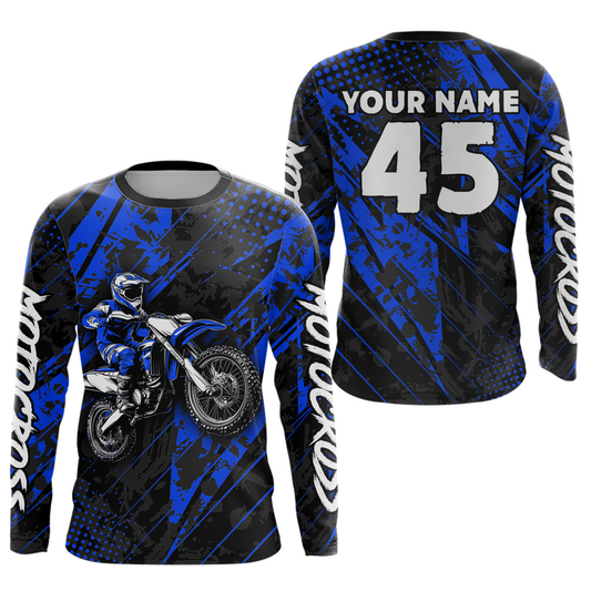 Custom Blue Motocross Jersey Kid Adult Dirt Bike Off-Road Shirt Motorcycle Shirt Upf30+ DNT52