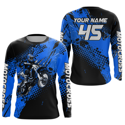 Blue Youth Dirt Bike Jersey Adult Kid Upf30+ Custom Motocross Jersey Off-Road Jersey DNT50