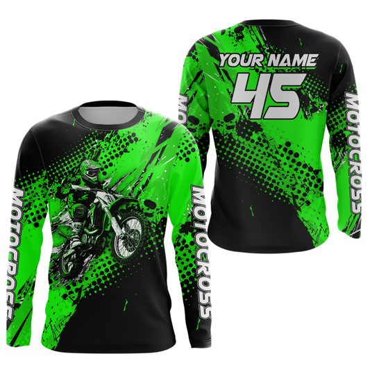 Green Youth Dirt Bike Jersey Adult Kid Upf30+ Custom Motocross Jersey Off-Road Jersey DNT50