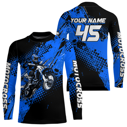 Blue Youth Dirt Bike Jersey Adult Kid Upf30+ Custom Motocross Jersey Off-Road Jersey DNT50