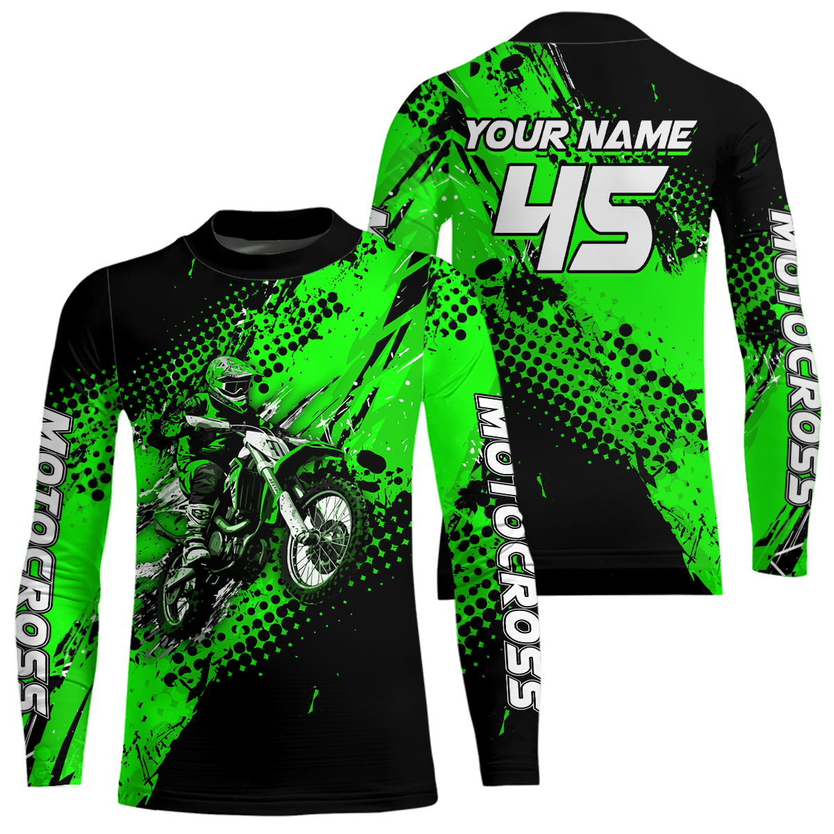 Green Youth Dirt Bike Jersey Adult Kid Upf30+ Custom Motocross Jersey Off-Road Jersey DNT50