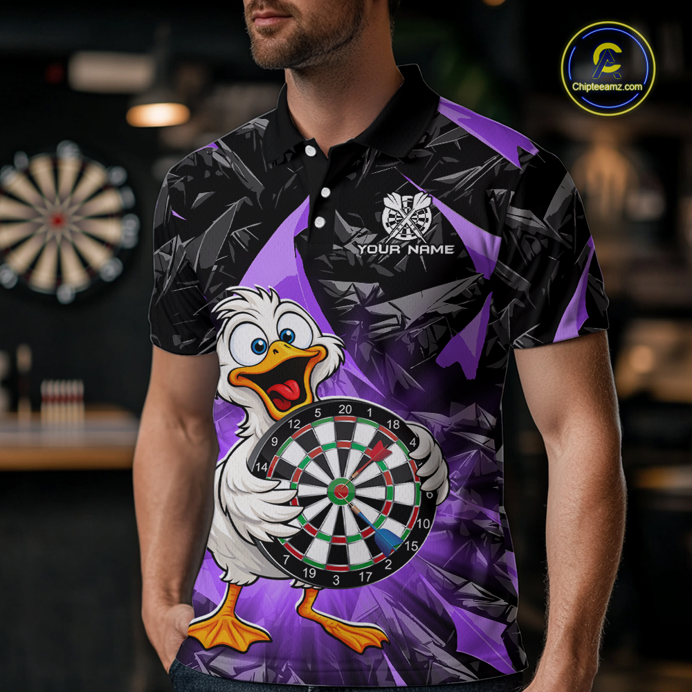 Custom Purple Duck Funny Dart Shirt Dart Team Jersey for Men Dartboard Polo & 1/4Zip NNT167