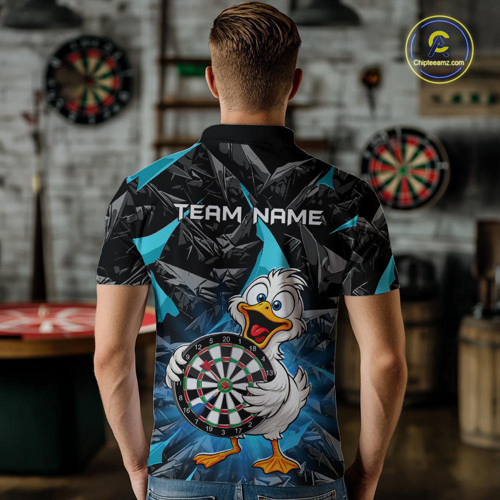 Custom Turquoise Duck Funny Dart Shirt Dart Team Jersey for Men Dartboard Polo & 1/4Zip NNT167