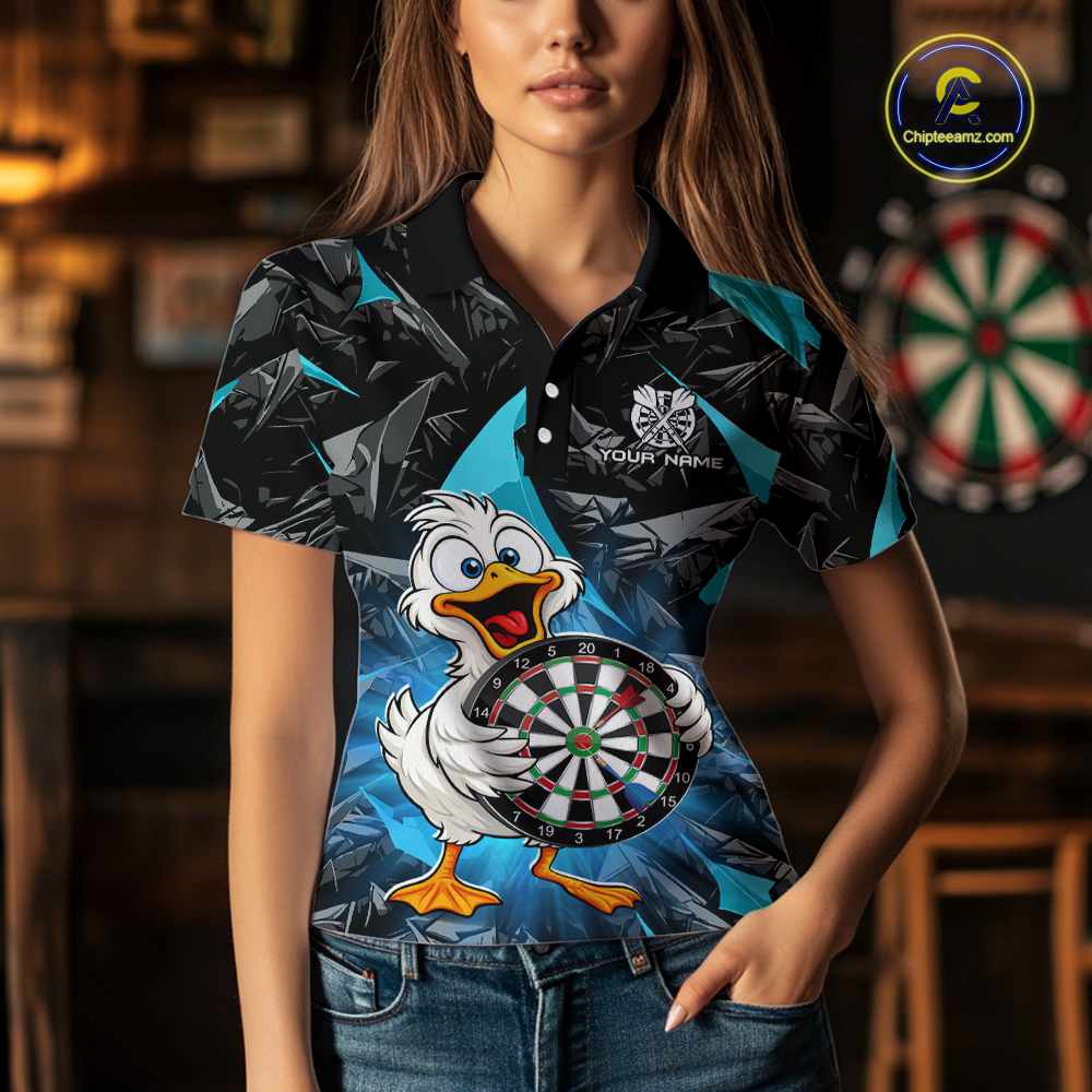 Custom Turquoise Duck Funny Dart Shirt Dart Team Jersey for Women Dartboard Polo & 1/4Zip NNT167