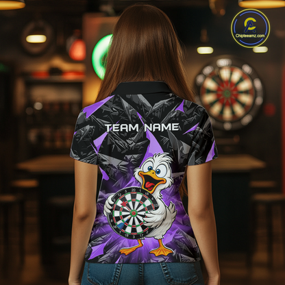 Custom Purple Duck Funny Dart Shirt Dart Team Jersey for Women Dartboard Polo & 1/4Zip NNT167