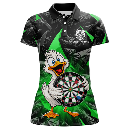 Custom Green Duck Funny Dart Shirt Dart Team Jersey for Women Dartboard Polo & 1/4Zip NNT167