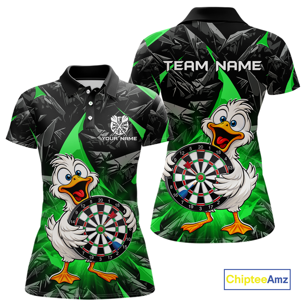 Custom Green Duck Funny Dart Shirt Dart Team Jersey for Women Dartboard Polo & 1/4Zip NNT167