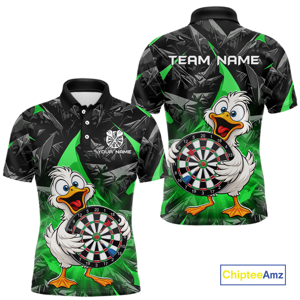 Custom Green Duck Funny Dart Shirt Dart Team Jersey for Men Dartboard Polo & 1/4Zip NNT167